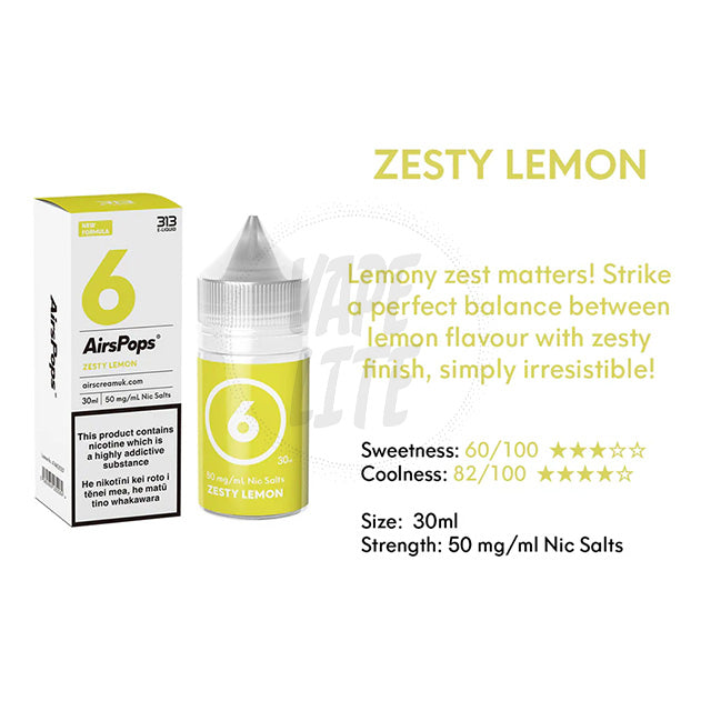AirScream AirsPops 313 E-Liquid 30ml - No.6 Lemon (Zesty Lemon) 28.5mg/ml