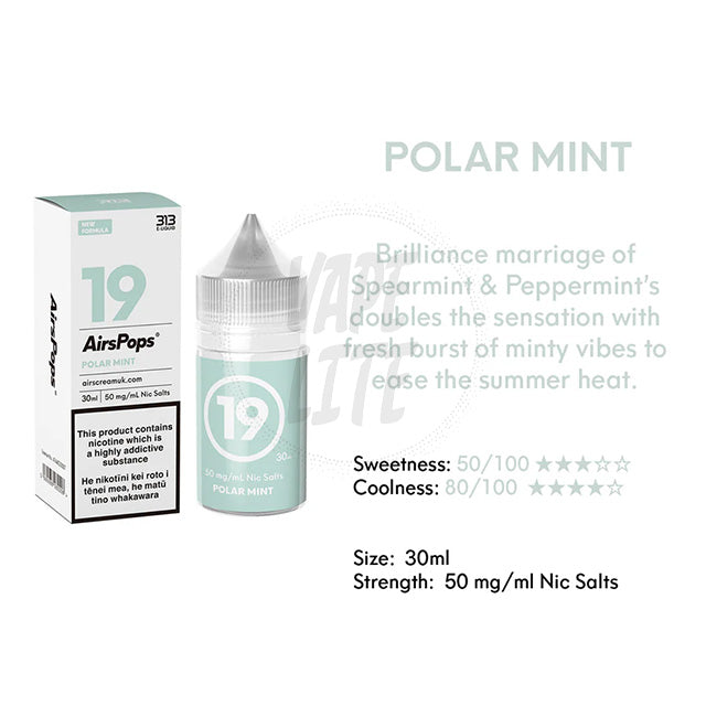 AirScream AirsPops 313 E-Liquid 30ml - No.19 Mint Spearmint (Polar Mint) 28.5mg/ml
