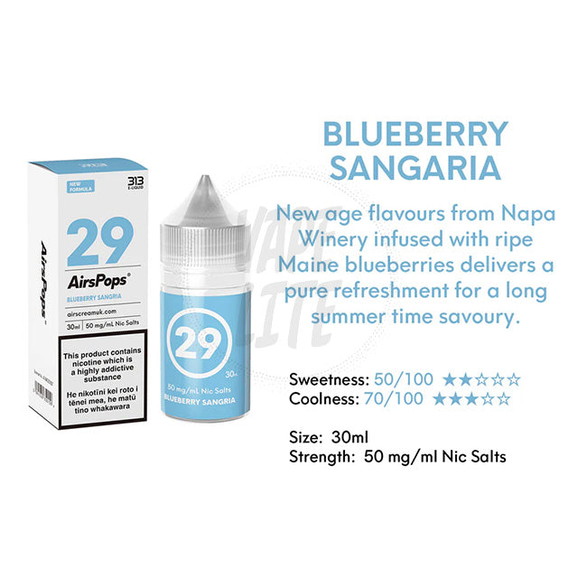 AirScream AirsPops 313 E-Liquid 30ml - No.29 Blueberry (Blueberry Sangria) 28.5mg/ml