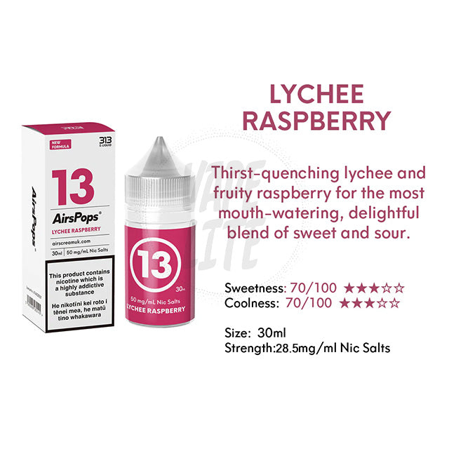 AirScream AirsPops 313 E-Liquid 30ml - No.13 Lychee Raspberries 28.5mg/ml