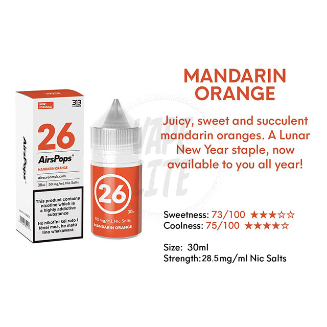 AirScream AirsPops 313 E-Liquid 30ml - No.26 Honey Orange (Mandarin Orange) 28.5mg/ml